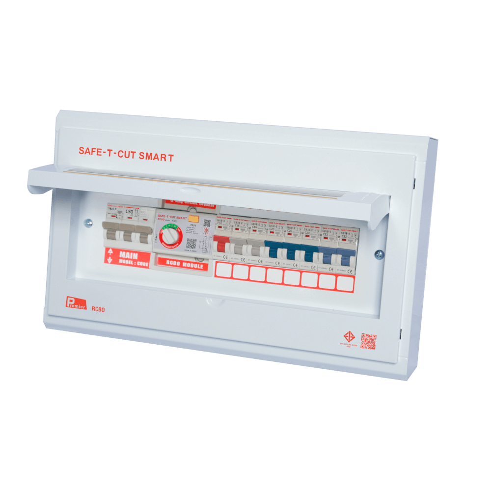 ชุดตู้คอนซูมเมอร์ 8 ช่อง เบรคเกอร์กันดูด 50 แอมป์ เซฟ-ที-คัท สมาร์ท รุ่น PREMIER RCBO